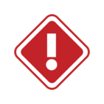 A red diamond-shaped sign with a white exclamation mark in the center, indicating a warning or caution in a general safety or hazard context.